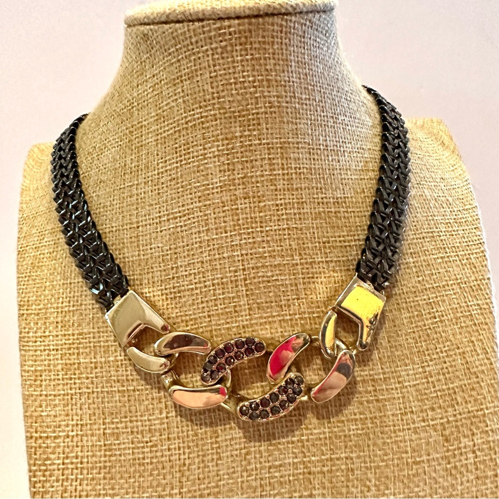 Express Statement Necklace Reversible Gunmetal W/… - image 4